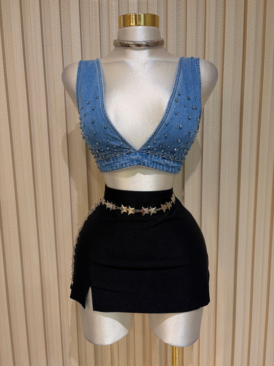 Sequin Denim Top