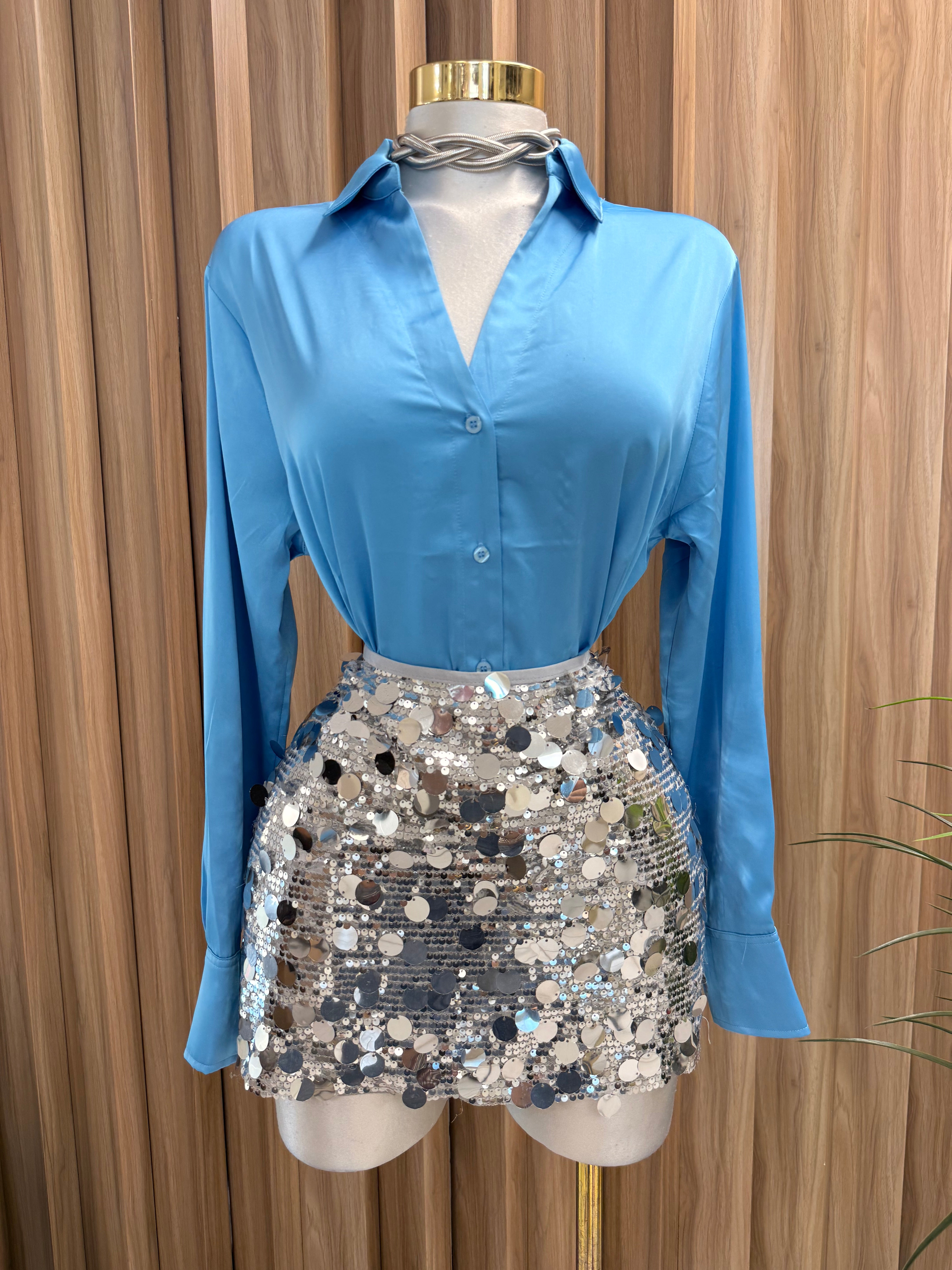 Blue Satin Blouse